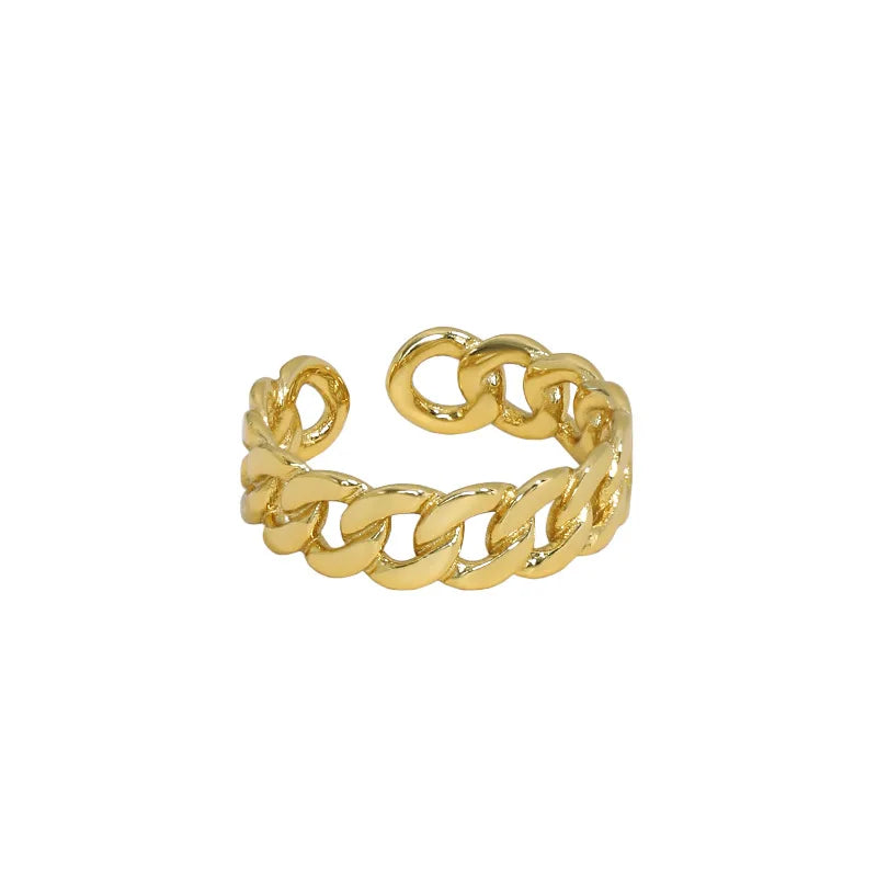 VIANRLA Gold Chain Ring 925 Sterling Silver Chunky 18k Gold Plated Cuban Chain Ring
