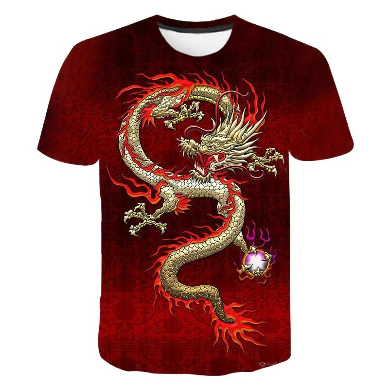 Fitspi New Product Animal Dragon 3D Digital Printing Round Neck Casual Short Sleevet-Shirt Factory Wholesale