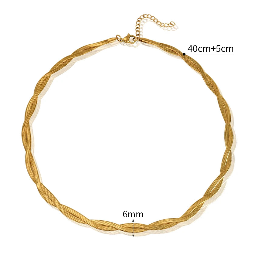 Minos Stainless Steel Herringbone Chain Necklaces Hypoallergenic Jewelry 18K Gold Plated Double Layer Snake Chains for Women