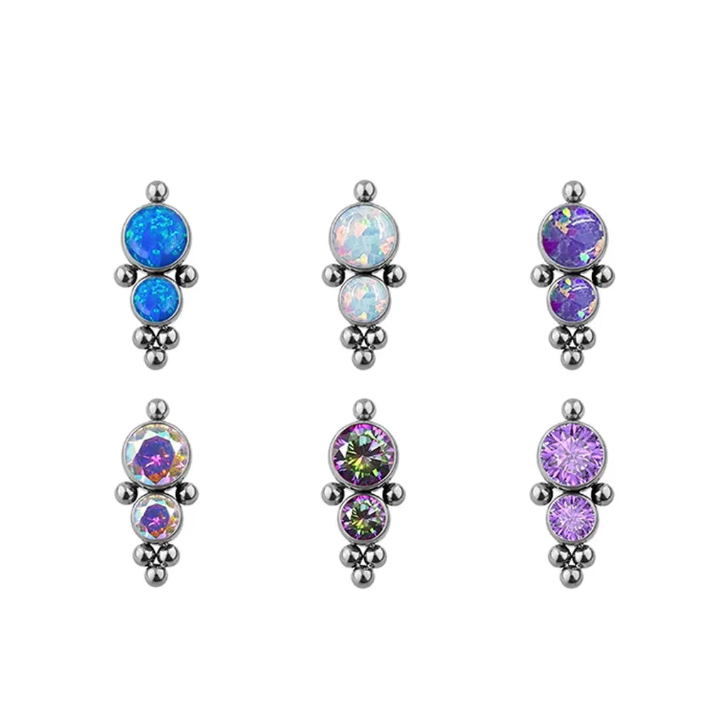 Hot Selling G23 ASTM F136 Titanium Gemstone Jewelry Wholesale CZ Opal Internal Thread Fashion Jewelry Earrings
