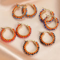 Wholesale 14K Gold Plated Geometric Beaded Hoop Earrings Stainless Steel Jewelry Rhinestone Seed Bead Wedding Engagement Party