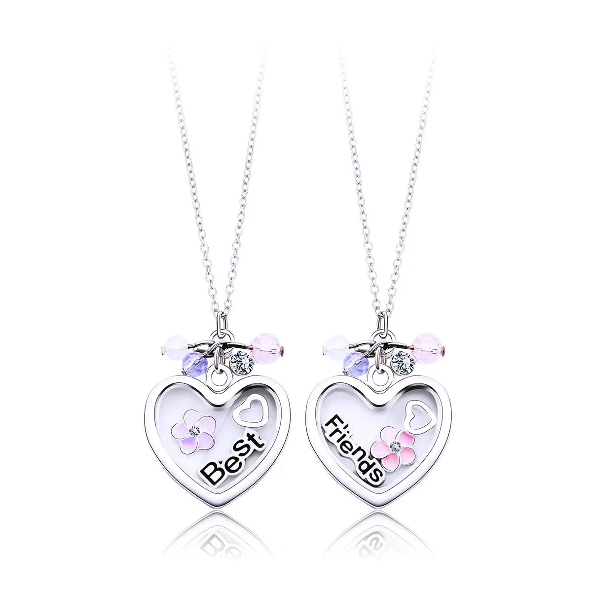 2Pc Fashion Trendy Best Friend Necklace Summer Style Charm Colorful Enamel Heart Love Shaped Pendant BFF Necklace for Couple