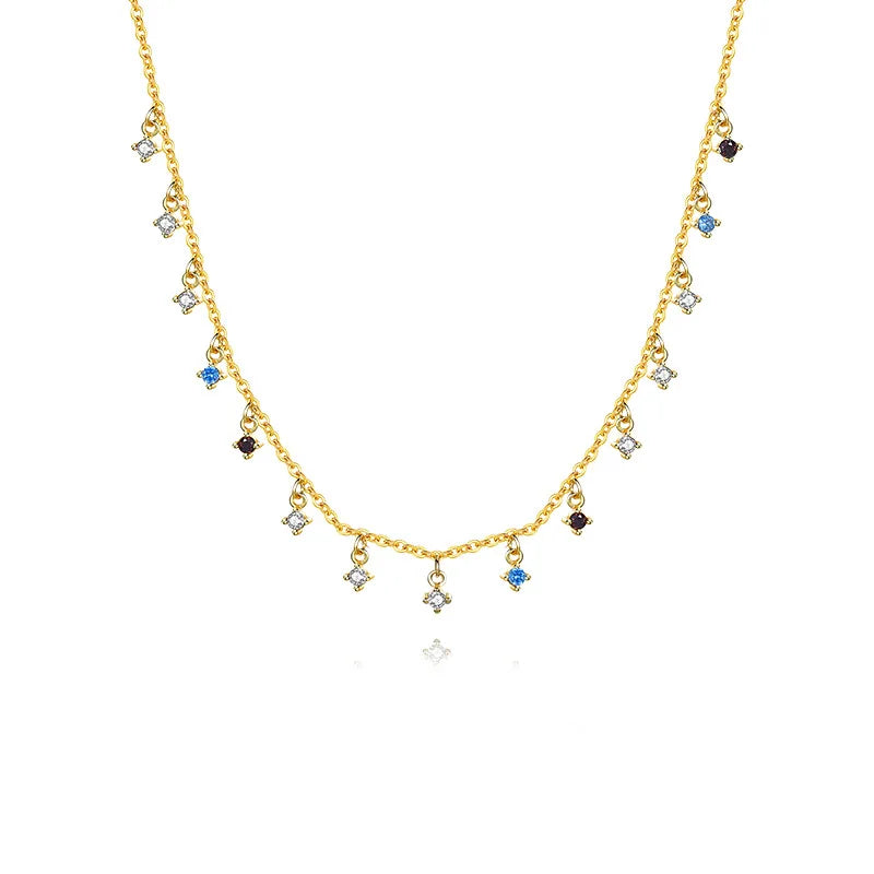 Fashion Jewelry 925 Sterling Silver Colorful Zircon Pendant Necklace Jewelry Luxury 18K Gold Plated Chain Necklace for Women