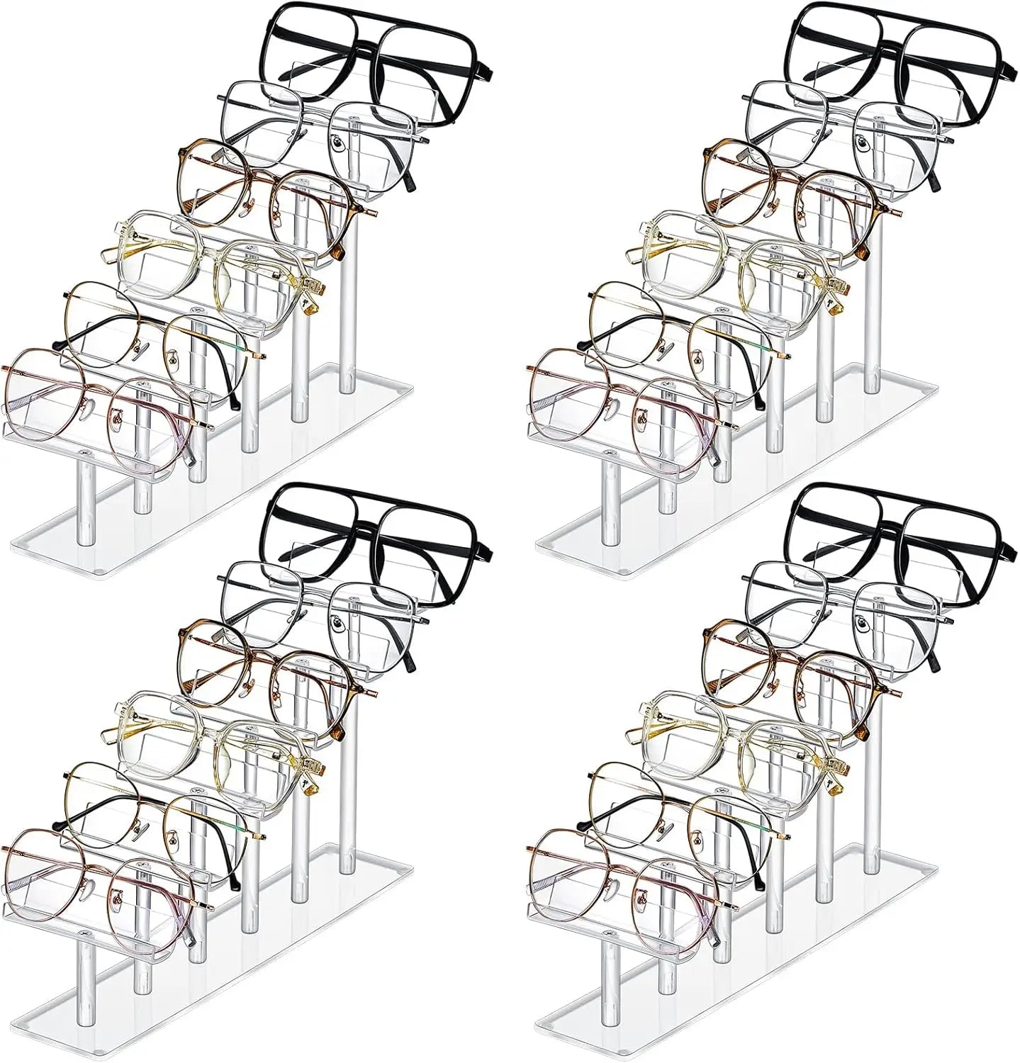 4 Pcs 6 Tier Acrylic Sunglasses Display Stand Clear Eyeglasses Frame Rack Eyewear Glasses Holder Stand for Home or Shop Storage