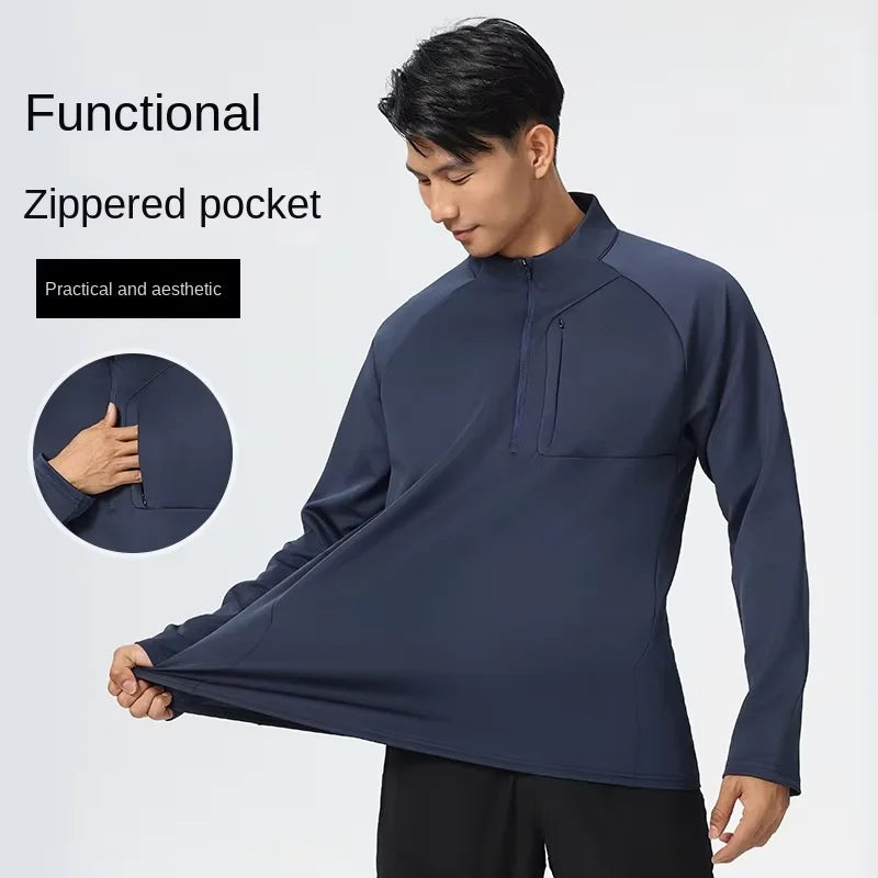 Dijia Men's Outdoor Sports Top Quick-Dried Half-Zipper T-Shirt for Fitness Training Cycling Fashionable Design for Adults