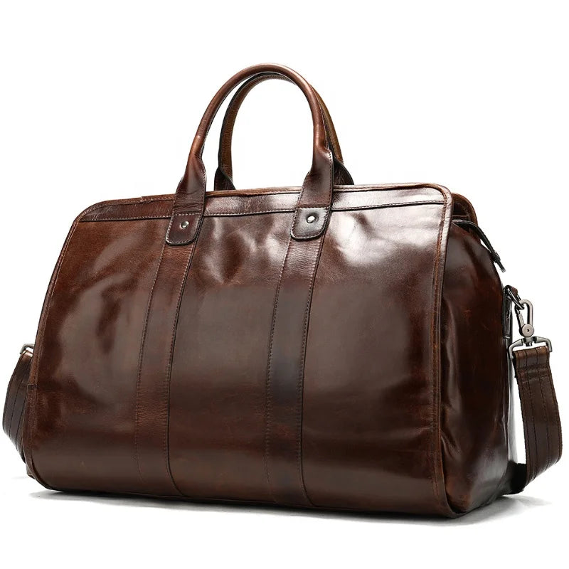 High Quality Waterproof Leather Duffle Bag for Men Real Leather Weekender Travelling Business Briefcase