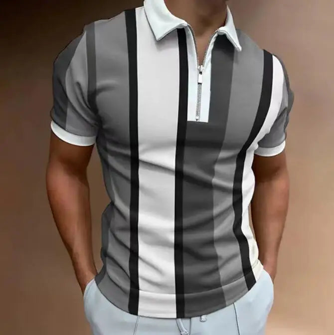 New Arrival Stripe Printing Lapel Short Sleeve Pullover Men's Top Casual  Custom Printing Plain Polo Shirt