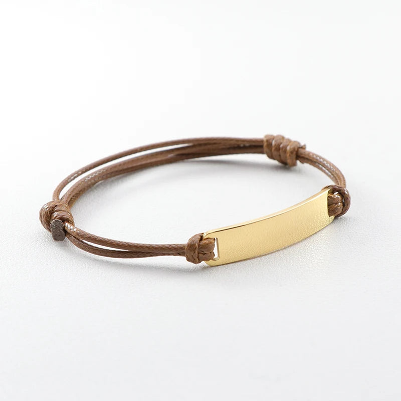 Hot Sells Bracelet Custom Engraved Inspirational Phrase Rose Gold bar Adjust String Braided Rope Friendship Bracelet Women Men
