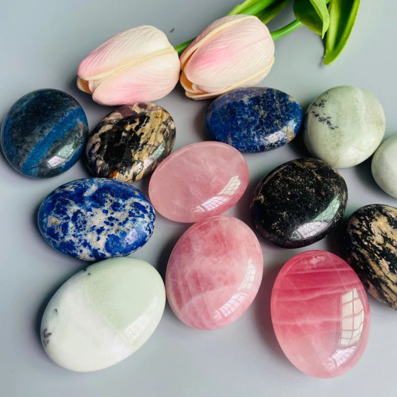Wholesale Price 48mm Natural Healing Stones Mixed Materials Crystal Jasper Fluorite Crystal Gemstone Soap Massage Stone