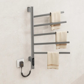 New Design Wall Rotating Towel Rack Heated Drying Bathroom Stainless Steel Grey Electric Towel Rack 5 Bars