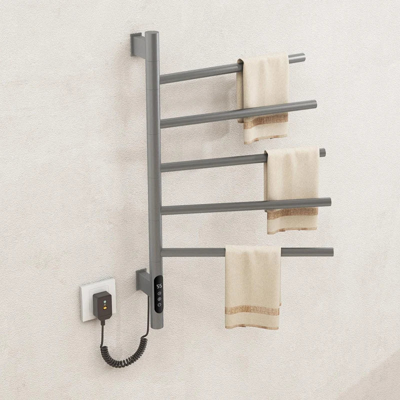 New Design Wall Rotating Towel Rack Heated Drying Bathroom Stainless Steel Grey Electric Towel Rack 5 Bars