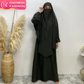 2231# Muslim Jilbab 2 Pieces Set Solid Color Nida Khimar Prayer Dress Sets Long Khimar Ramadan Abayas Sets 11 Colors