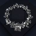 SLBRIDAL Handmade Wired Alloy Rhinestones Pearls Crystal Leaf Bridal Headband Wedding Headpieces Hair Accessories Women Jewelry