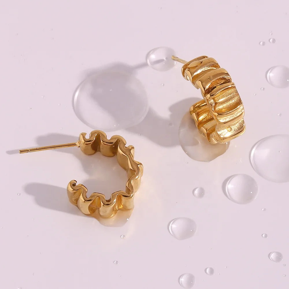 Minimalist 18k Gold Plated Stainless Steel Flower Earrings  Fashion Jewelry Statement Hoop Earrings