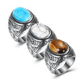 Fashion Jewelry Vintage Bohemia Christian Gold Plated Stainless Steel Men's Engagement Ring with Crystal and Rhinestone