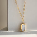 New Design Elegant Jewelry Stainless Steel Paperclip Chain 18K Gold Plated Square Shell Pendant Necklace
