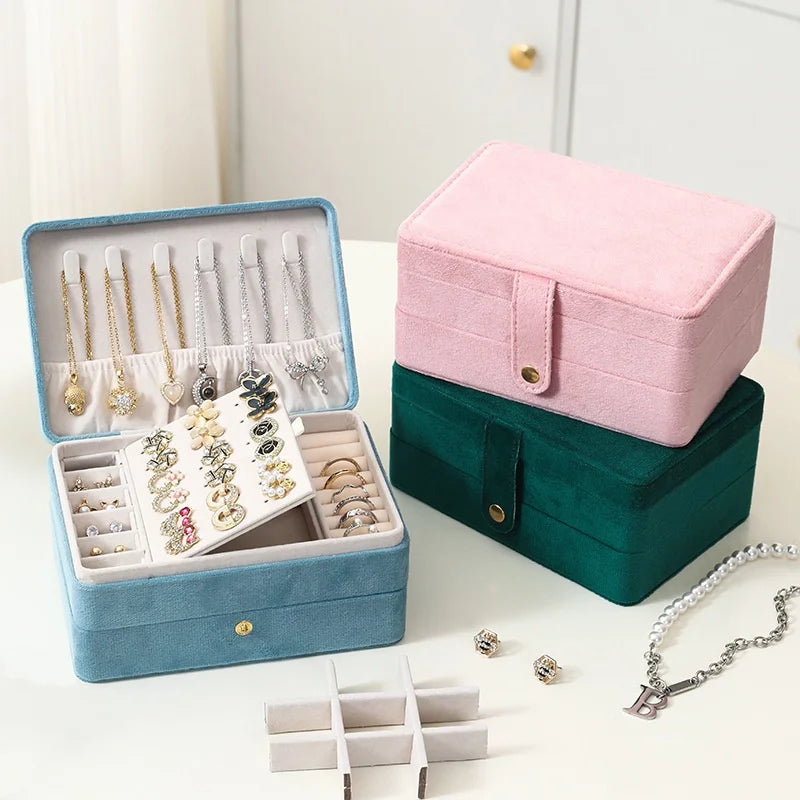 2025 New High-End Double Layer Flannel Jewelry Box Handmade Velvet Jewelry Container for Earrings Necklace Ring Storage