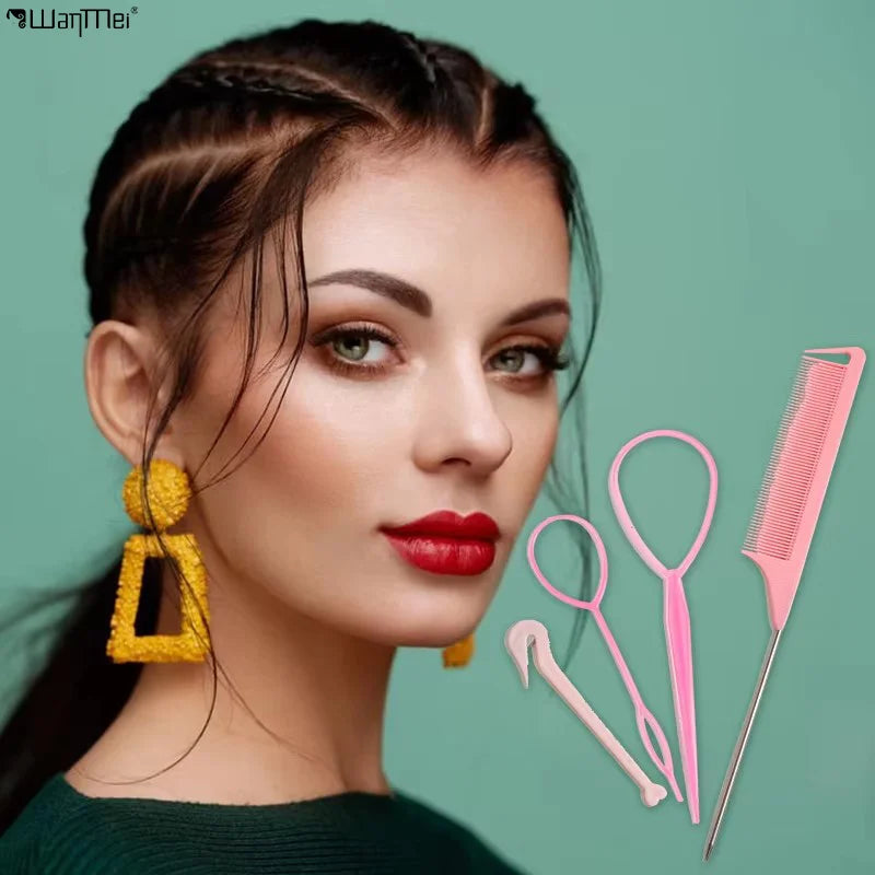 Wanmei Custom logo Hair Styling Tools Braiding Combs Hair pink Rat Tail Combs for Parting Set