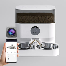 Pet Shop Products Auto Pet Feeder Cat Food Dispenser 5L Stainless Steel Automatic Double Plate Smart Cat Feeder with Camera