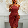 Summer Elegant Cheap Casual Women Dress logo Customized Plain Solid Plus Size One Shoulder Party Wear Bodycon Dresses for Women
