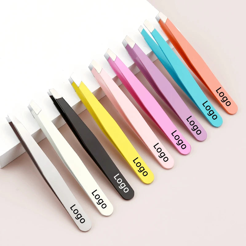 Wholesale Private Logo Super Grip Eyebrow Tweezers Black Pink Thick Metal Stainless Steel Brow Tweezers Custom