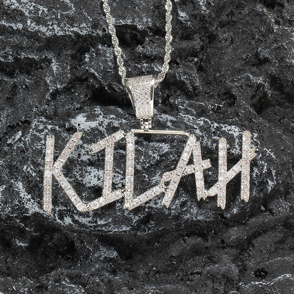 CP04 Custom Name Letters Brass Setting CZ Pendant Iced Out AAA Zircon Hip Hop Men Necklace Jewelry Gift