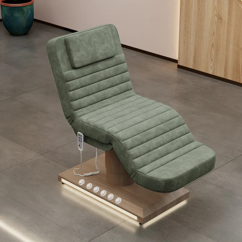 HICOMED Luxurious Army Green Leather Beauty Salon Massage Table Electric Curved Treatment Facial Lash Bed With 3 Motors