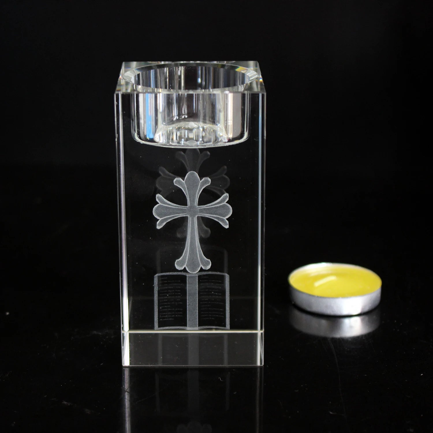 Popular Laser Engraved Crystal Cube Tea Candle Holder Custom Logo for Souvenirs Gift