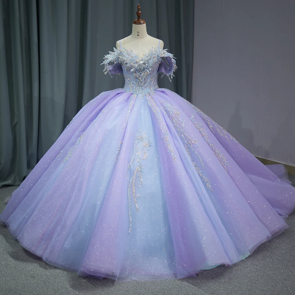 Jancember 1281 Glitter Purple Sweetheart Empire Silver Beading Quinceanera Dresses