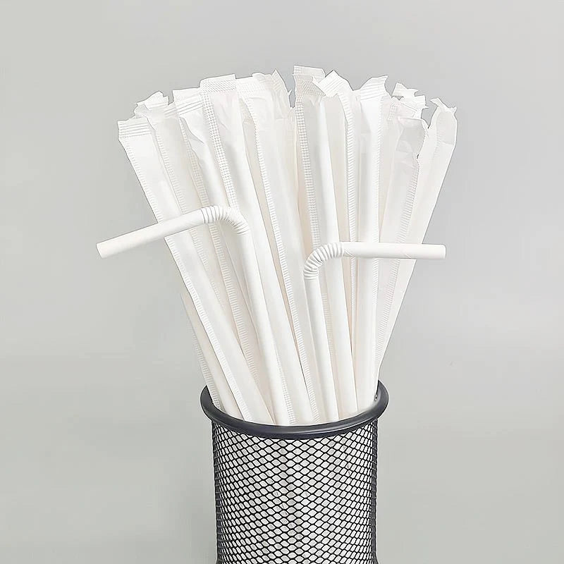 Custom logo Disposable Bendable Paper Drinking Straws Hot Design Popular White U Shape Straws
