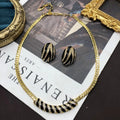 Classic Black Gold Snake Chain Necklace Earrings Set Vintage Gold Plated Diamond Setting Luxury Necklace for Women