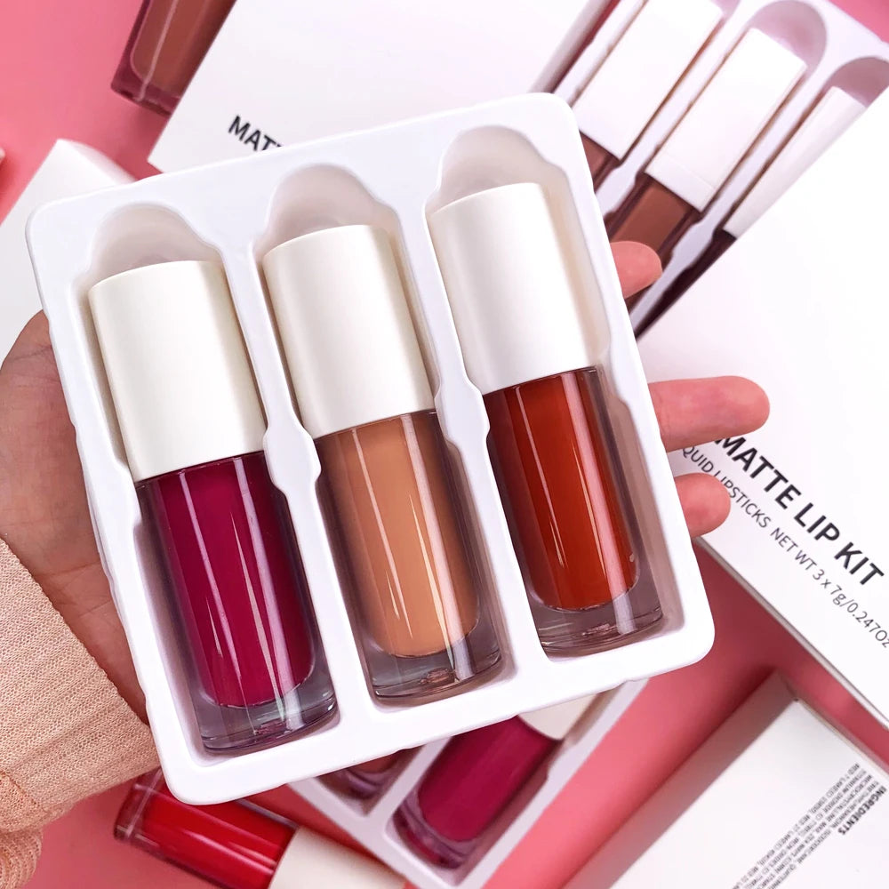 China Customized Vegan Shimmer Pink Lip Gloss Set 3-Pcs Cruelty-Free High-Pigment Lipgloss Kit Moisturizing Cute Lipgloss