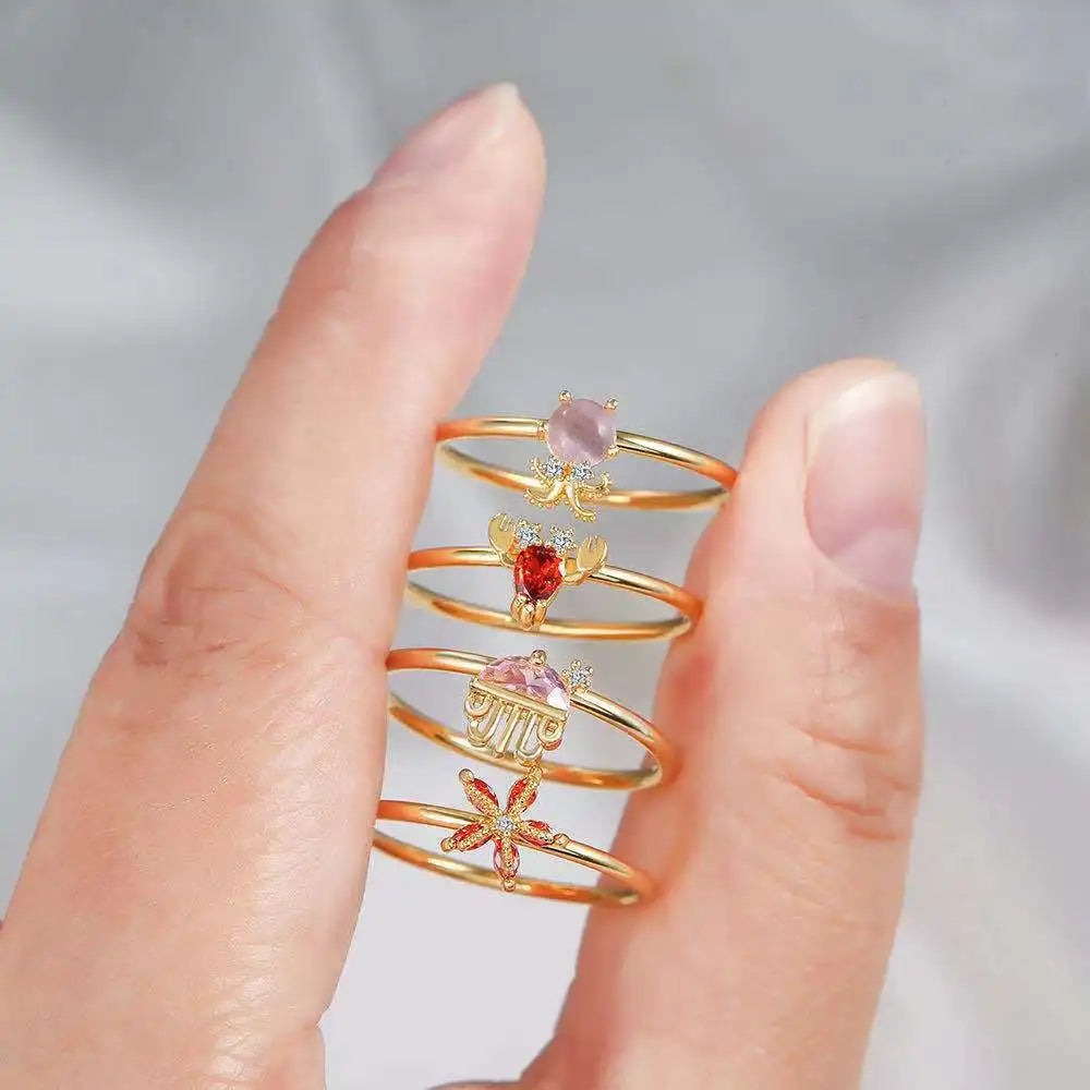 Chic Dainty Jewelry Cute Rings Women Thin Band Colorful Zircon Chunky Gold Plated Rings