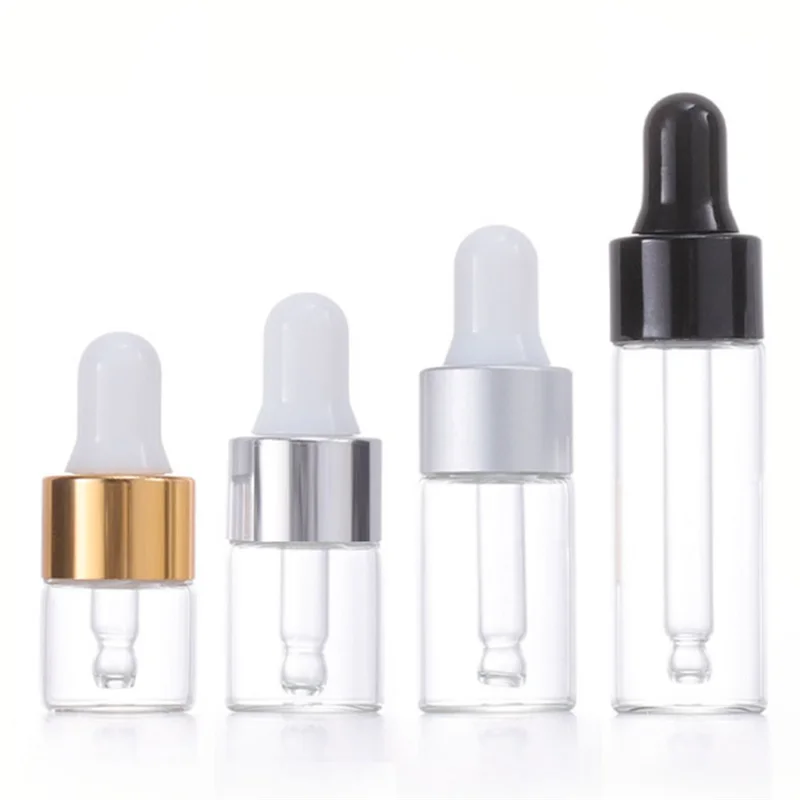 Portable Miniature 1ml 2ml 3ml 5ml Clear Amber Glass Tester Vial Dropper Bottle for Eye Drops Packed in Cartons