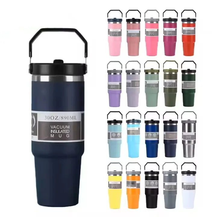 20oz 30oz Double Wall Vacuum Insulated Stainless Steel Flip Top Tumbler New Outdoor for Mugs with for Straw Lid Hot Water Bottle