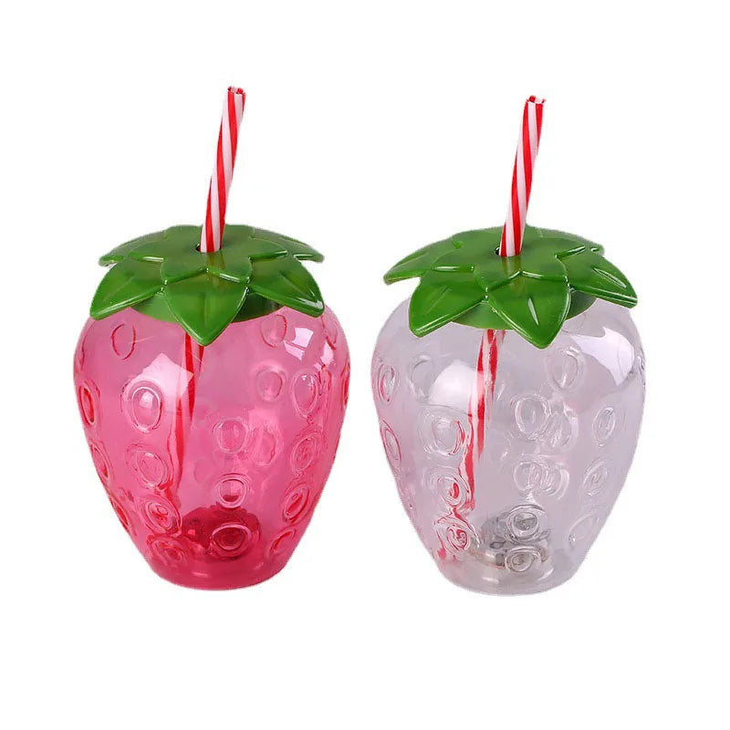 Summer Cartoon Kawaii Strawberry Straw Cup Lovely Girl Milk Tea Coffee Cup Student Portable Water Cup Water Bottle