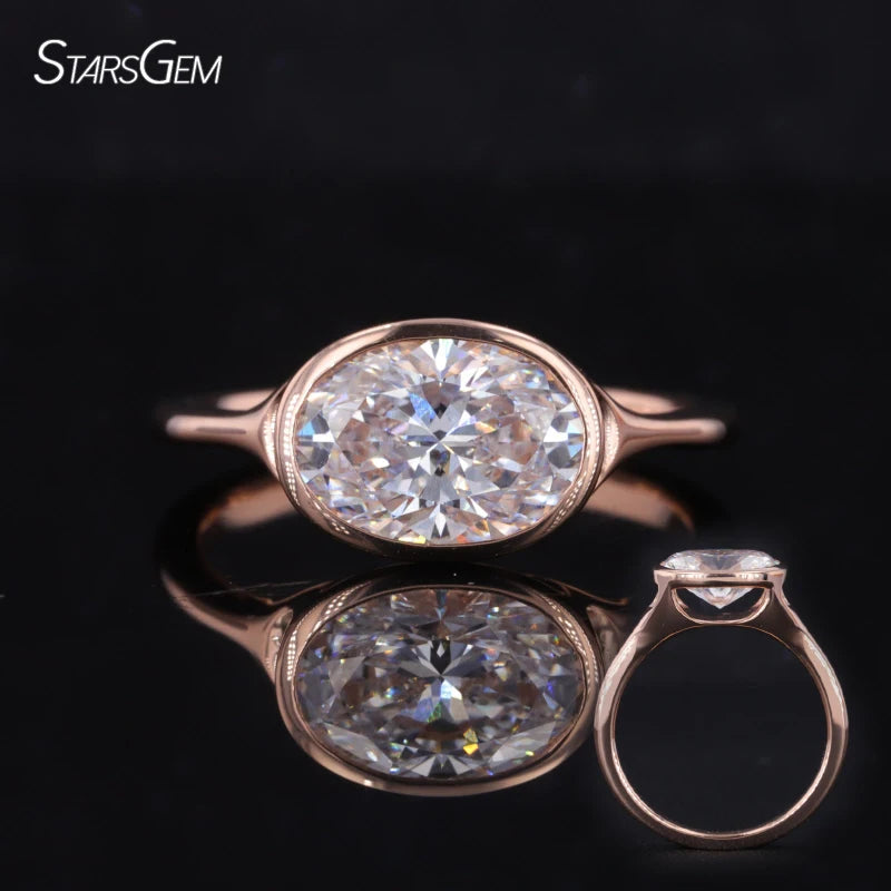 Starsgem Custom 10k Rose Gold  Bezel Set 2.5ct Oval Cut Lab Diamond Solitaire Engagement Ring