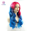 Furina Cheap Factory Price Synthetic Lace Front Wig Long Curly Hair Ombre Colorful Wavy Wig Cosplay Costume Wig for Women