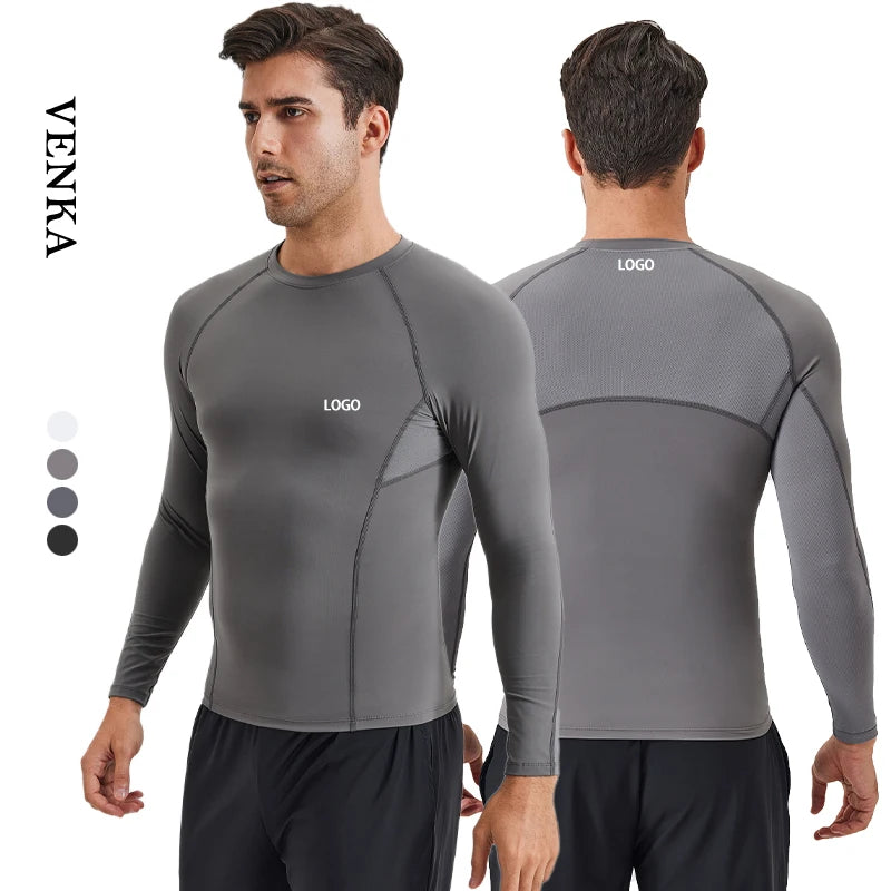 Custom OEM Logo Men Quick Dry Lightweight Mesh Breathable Sports Top Muscle Slim Fit Gym Workout Basketball Long Sleeve T Shirt