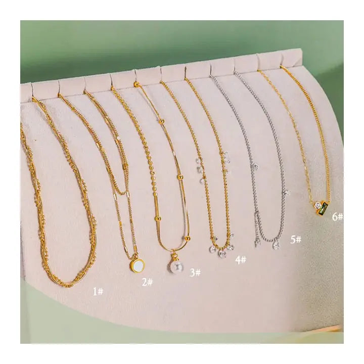 HOVANCI Wholesale Women Girls Accessories Jewelry Necklace 316L Stainless Steel Chunky Pearl Zircon Pendant Necklace
