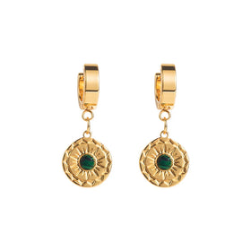 BINSHUO Wholesale Custom Stainless Steel Jewelry Gold Plating Titanium Calaite Sun Flower Pendant Charm Cuff Earrings for Women