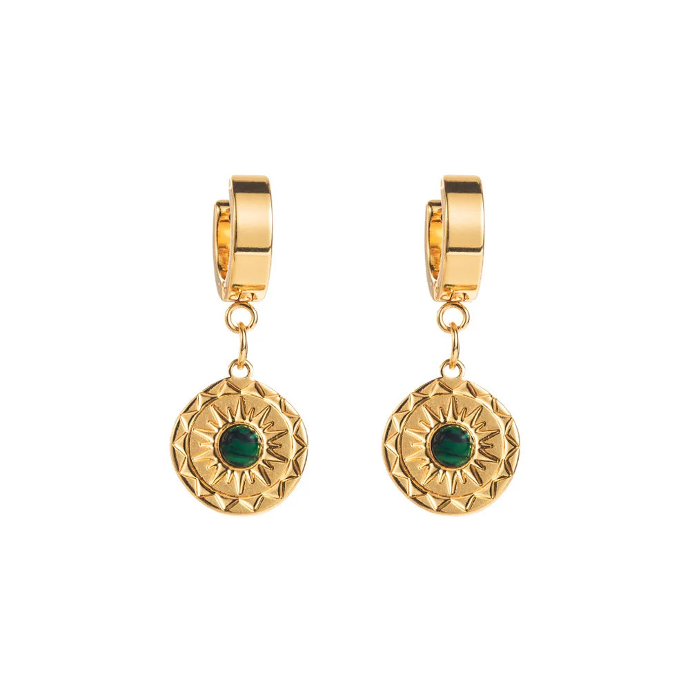 BINSHUO Wholesale Custom Stainless Steel Jewelry Gold Plating Titanium Calaite Sun Flower Pendant Charm Cuff Earrings for Women