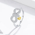 Fine Jewelry 925 Silver Infinity Heart Ring - Gold Plated Zirconia Adjustable Jewelry Gift for Women Mother's Day Wedding