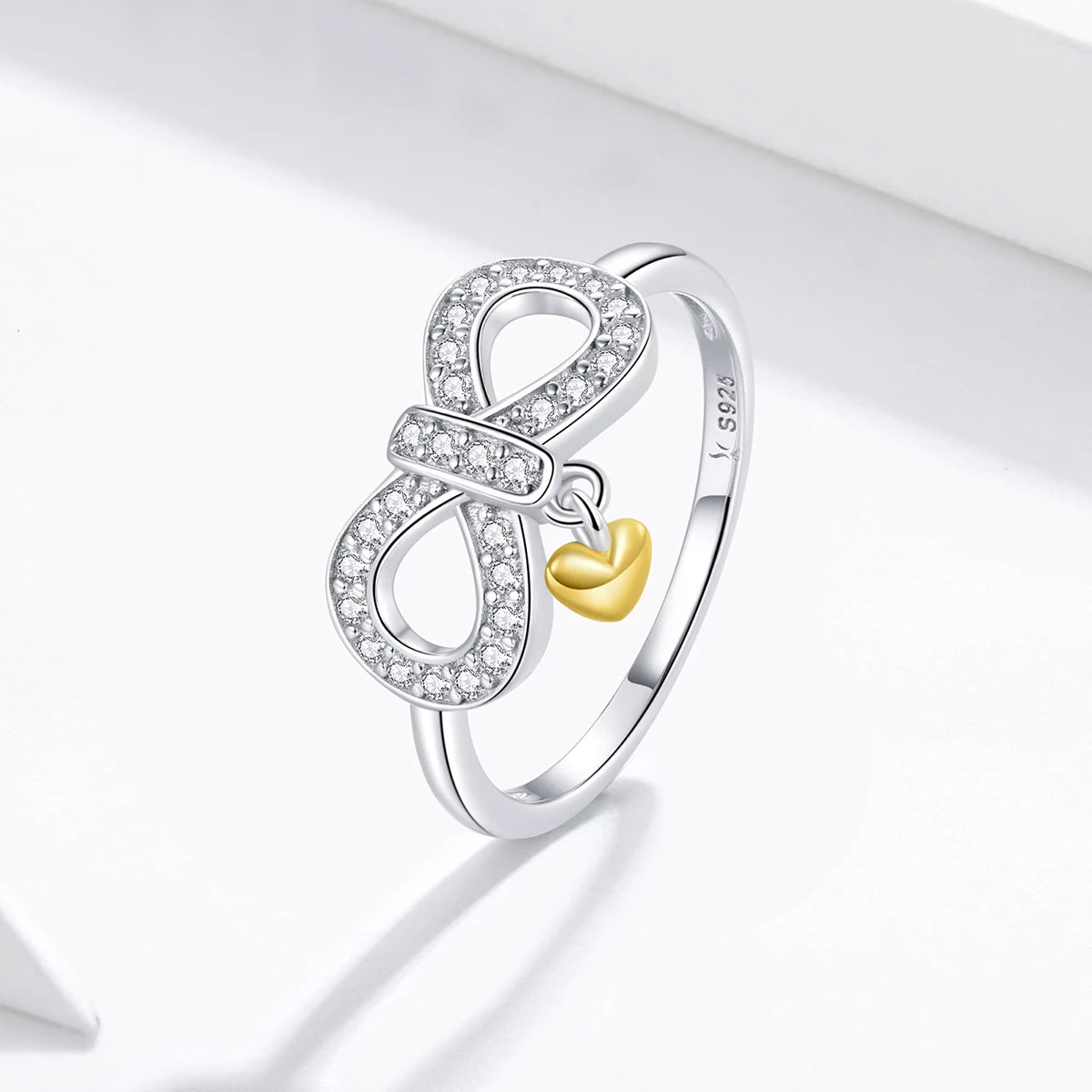 Fine Jewelry 925 Silver Infinity Heart Ring - Gold Plated Zirconia Adjustable Jewelry Gift for Women Mother's Day Wedding