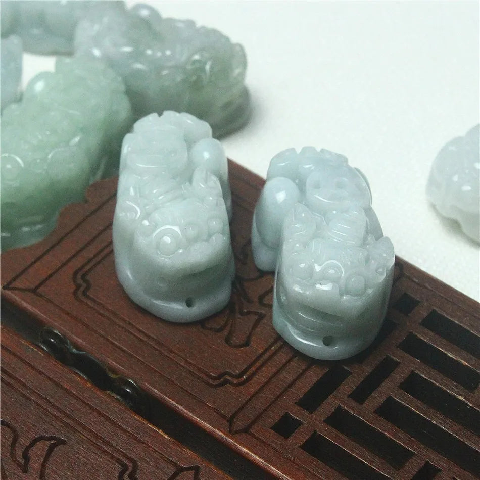 25.5x14.6x12.3mm Fengshui Myanmar Burma Jade Natural A-Grade Green Jade Pixiu Charm for Bracelet DIY Jewelry Making