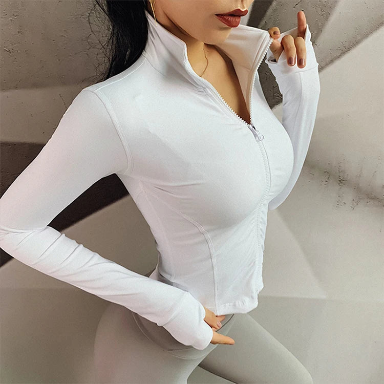 Custom Gym Women Fitness Workout Running Long Sleeves Yoga Crop Top Zip Sports Jacket Cycling Athletic Clothes