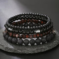 Wholesale Men Hip Hop Punk Wood Bead Lava Stone Hematite Bracelet Set for Men