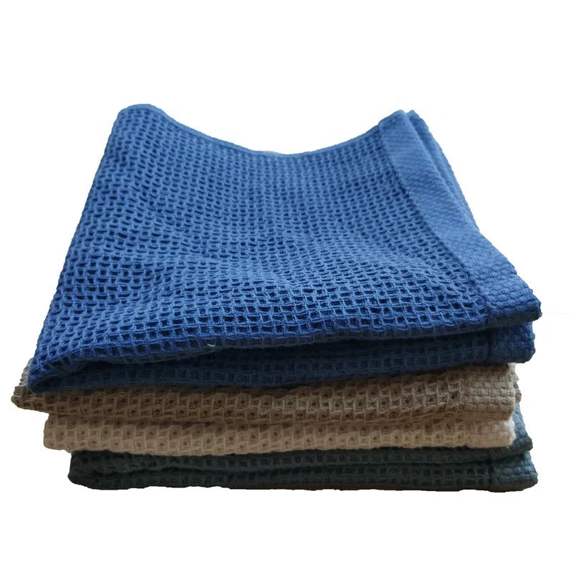100% Cotton Super Absorbent Blue Waffle Weave Kitchen Cleaning  Dish Cloth Quick Dry Universal Microfiber Cloth