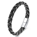 Hot Sale Trendy Simple Design Stainless Steel Chain Braided Leather Bracelet Magnetic Clasp Leather Bangle Unisex Jewelry