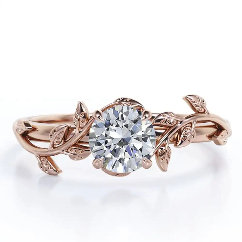 Customized Service Tree Leaves Wedding Ring Natural Vintage Moissanite Fine Jewelry Botanical Design Ring
